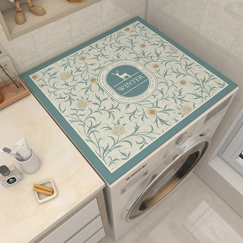 A washing machine covered with Dust Proof Top Cover Mat