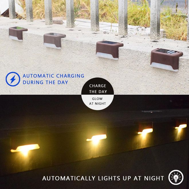4 Pcs Solar LED Stair Case Lights, Deck Lights Outdoor Path Step Lamps