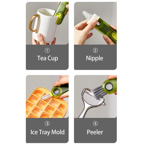Different usages of the 3-in-1 Cup Lid Gap Cleaning Detail Brush Set