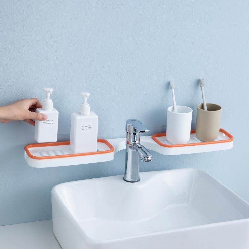 A Wall Mount Punch Free Bathroom Organizer Rack