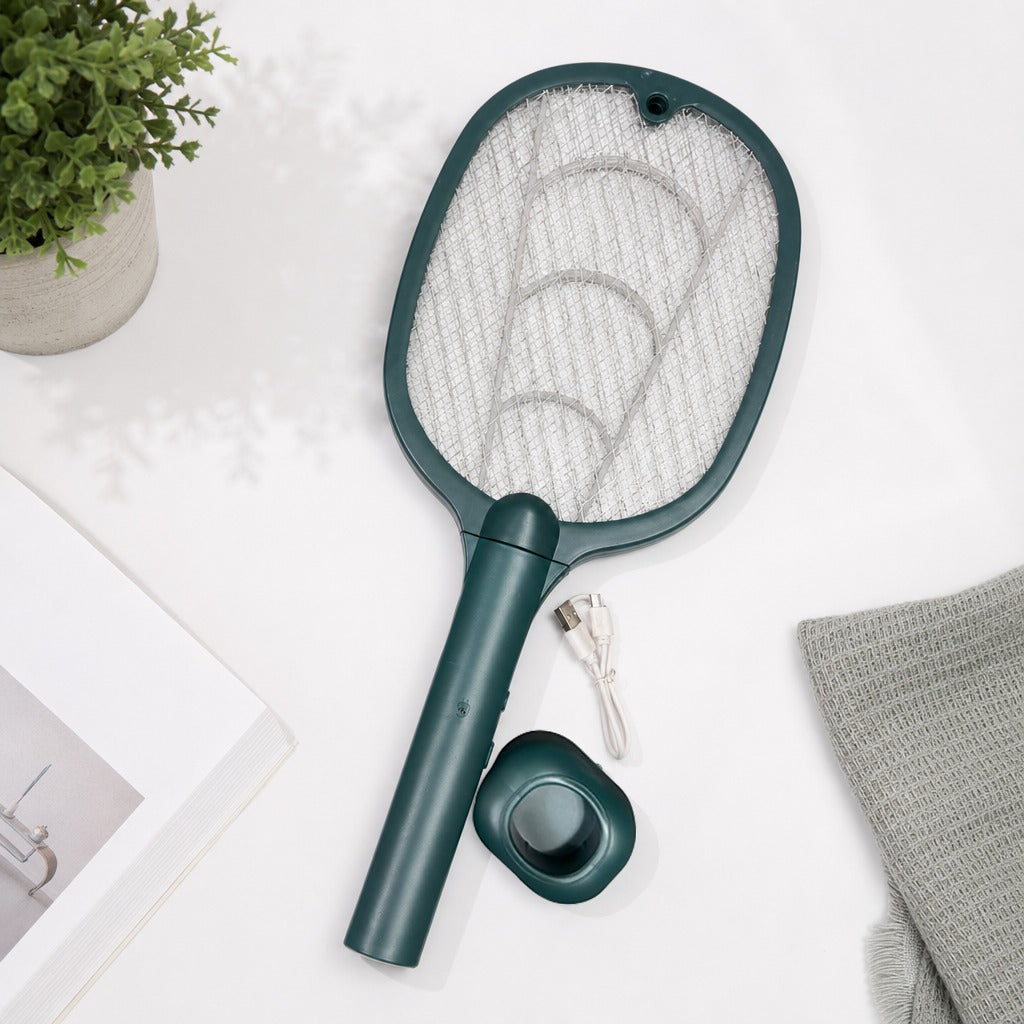 2-in-1 Electric Mosquito Swatter Racket with UV Mosquito Lamp, Rechargeable Bug Zapper Killer
