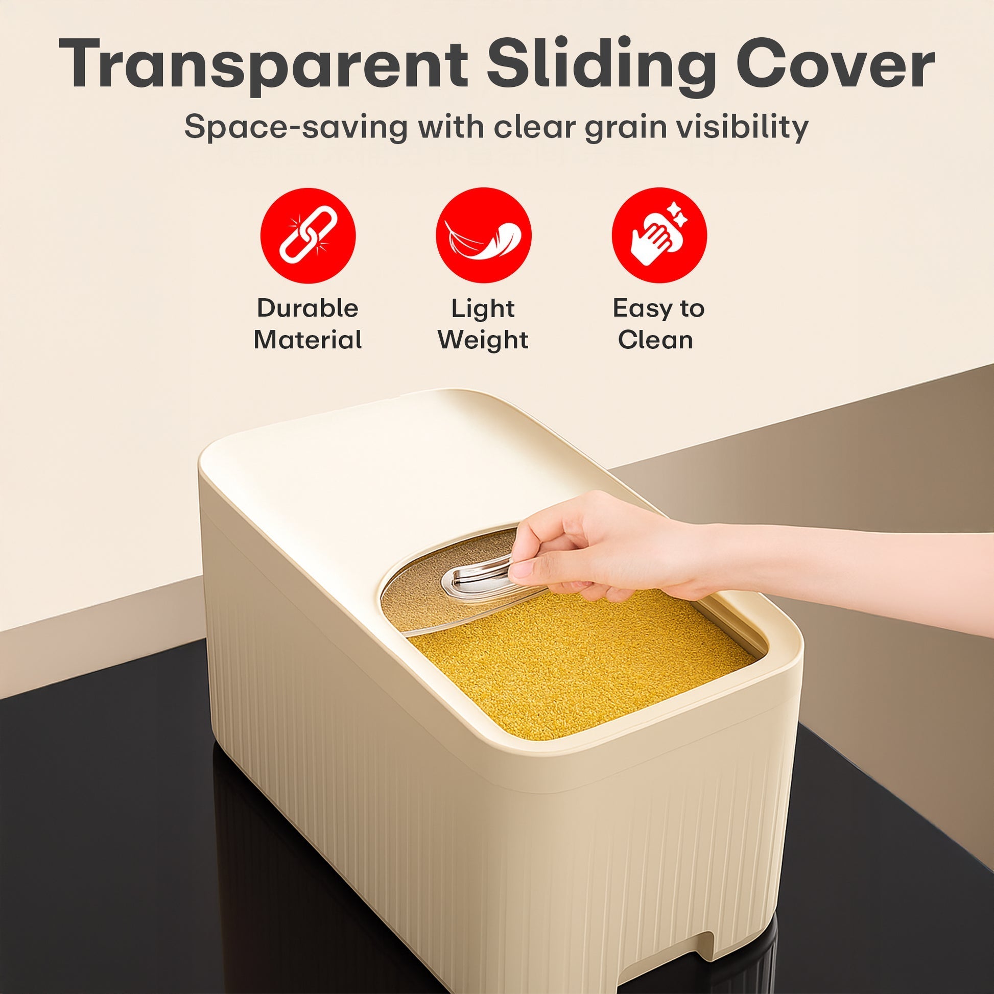 A Hand is Opening the lid of 20L Multi-Functional Rice Storage Bucket.