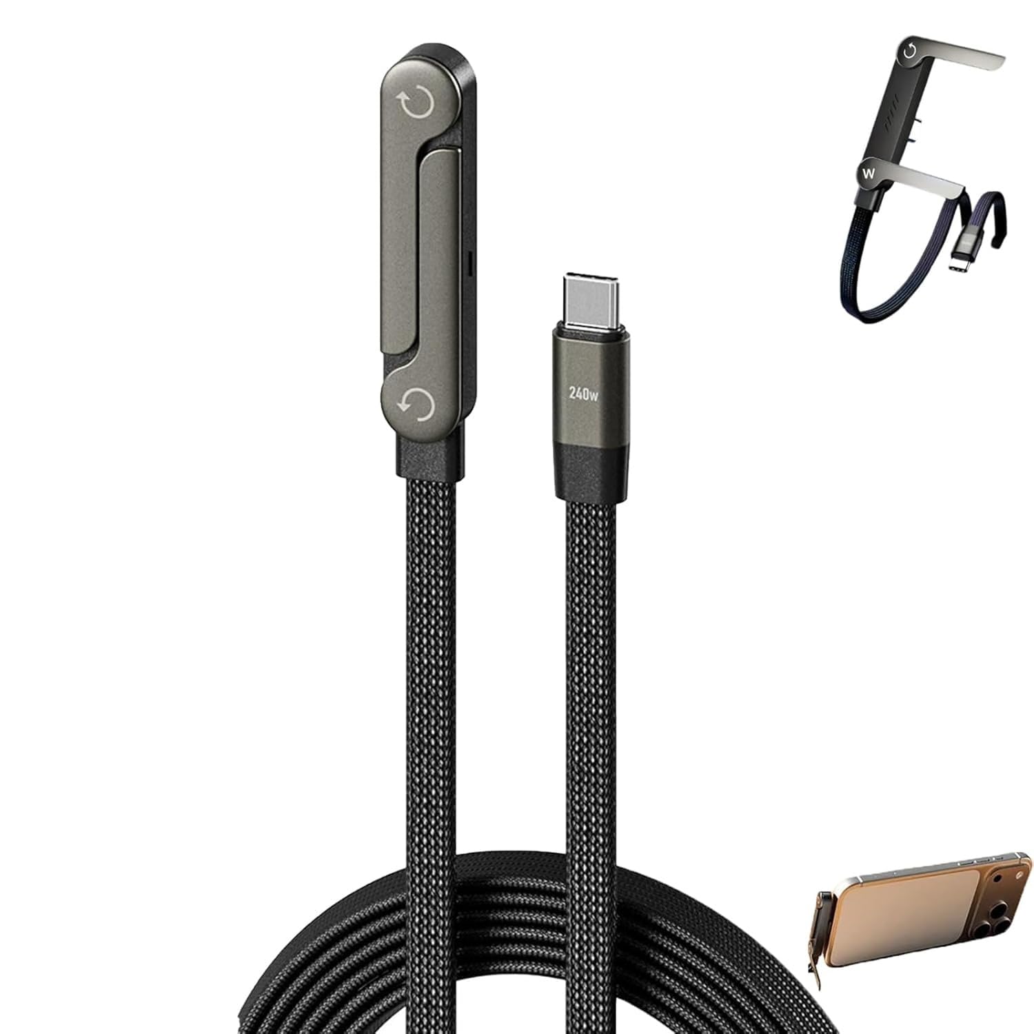 Type-C to Type-C Fast Charging Cable with Foldable Stand , 240W Tee-Shaped USB-C PD Cable