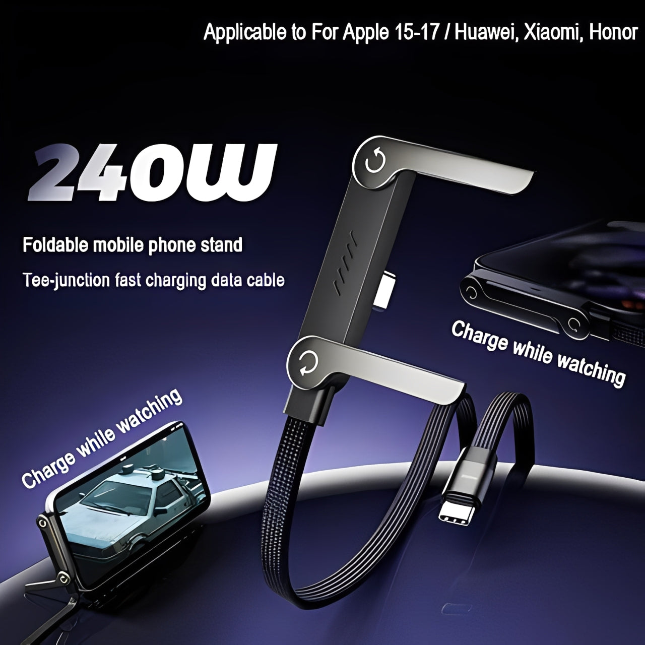 Type-C to Type-C Fast Charging Cable with Foldable Stand , 240W Tee-Shaped USB-C PD Cable