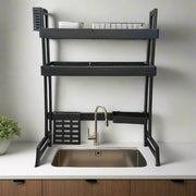 A 2 Layer Kitchen Dish Drying Rack Placed Over Kitchen Sink.