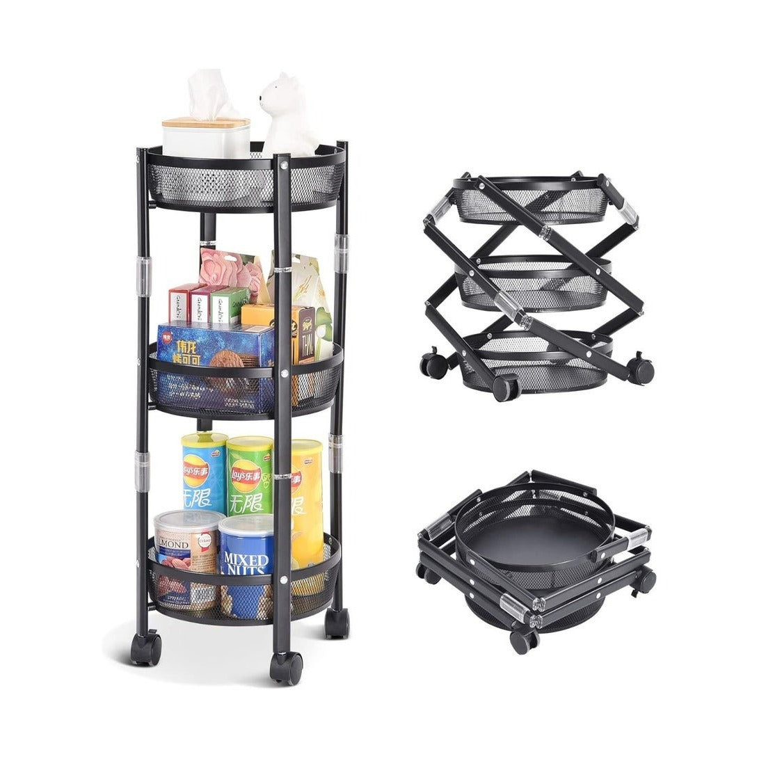 3-Tier Circular Storage Rack with multiple tiers, showing different views on a white background.