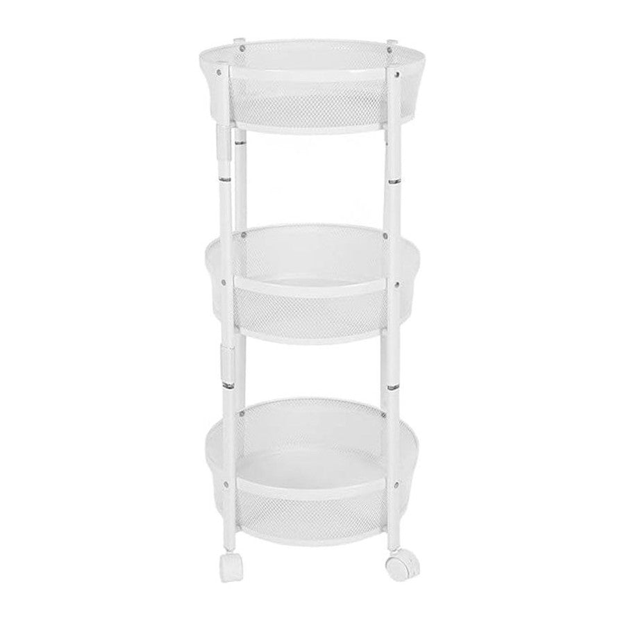 3-Tier Circular Storage Rack with mesh shelves on a white background