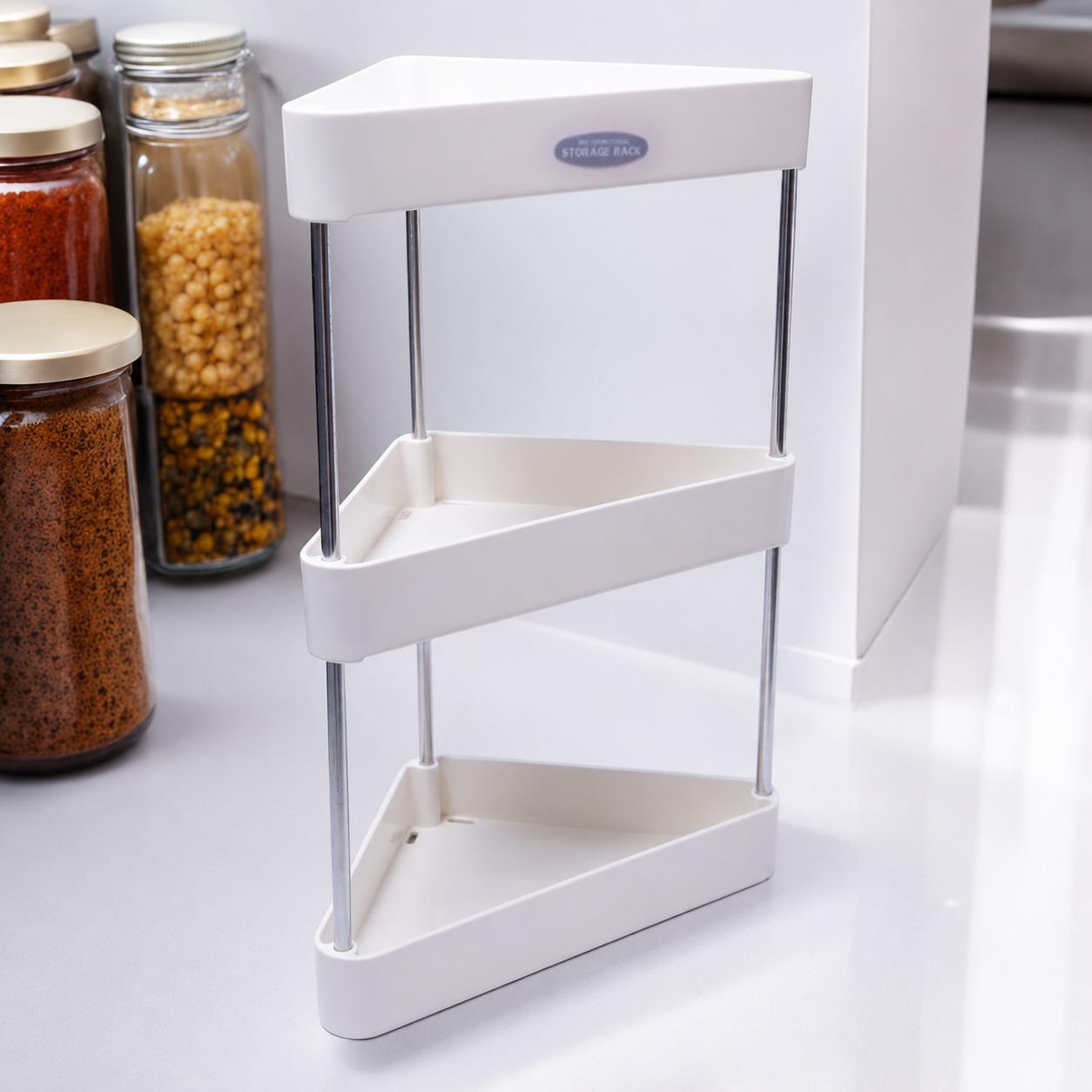 3-Tier Corner Storage Rack, Multifunctional Space Saving Kitchen & Bathroom Organizer Shelf