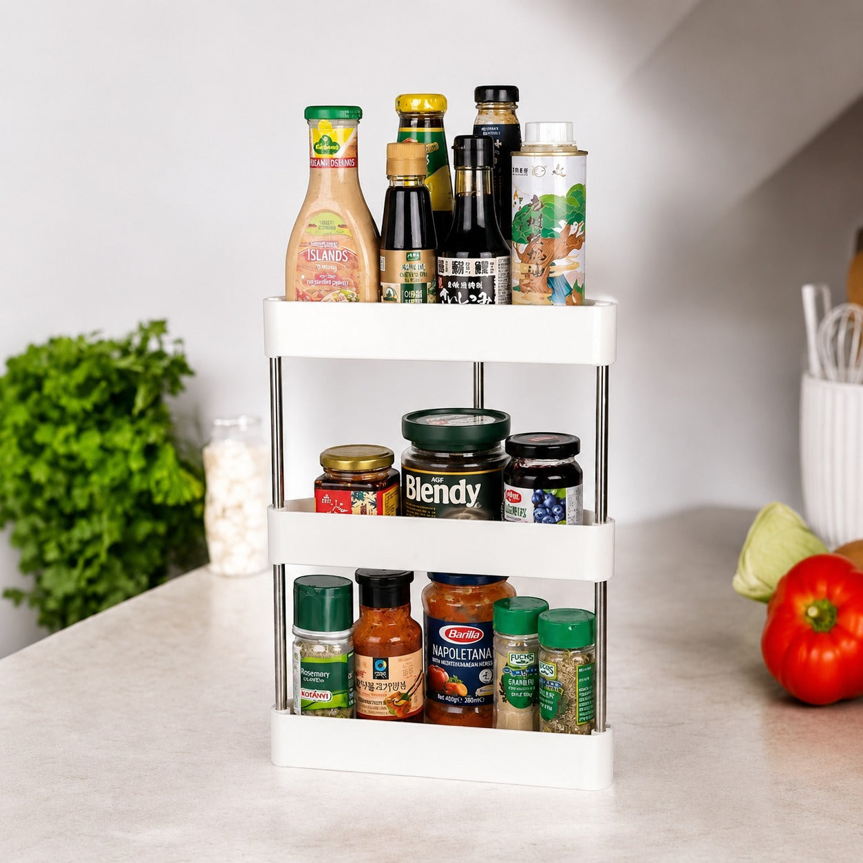 3-Tier Corner Storage Rack, Multifunctional Space Saving Kitchen & Bathroom Organizer Shelf