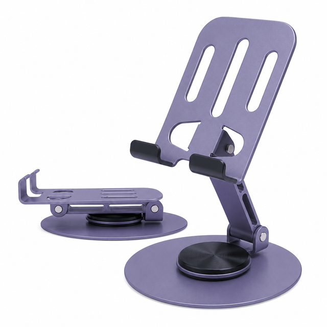 360° Rotating Metal Phone Stand, Adjustable Foldable Mobile Desktop Holder