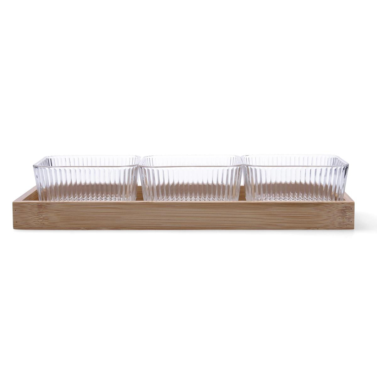 3 Pcs Glass Serving Bowls with Tray on a white background