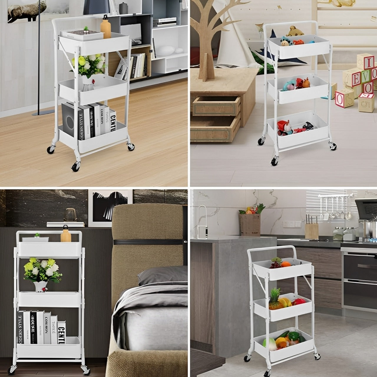 Multi Usage of 3-Tier Rolling Metal Storage Cart.