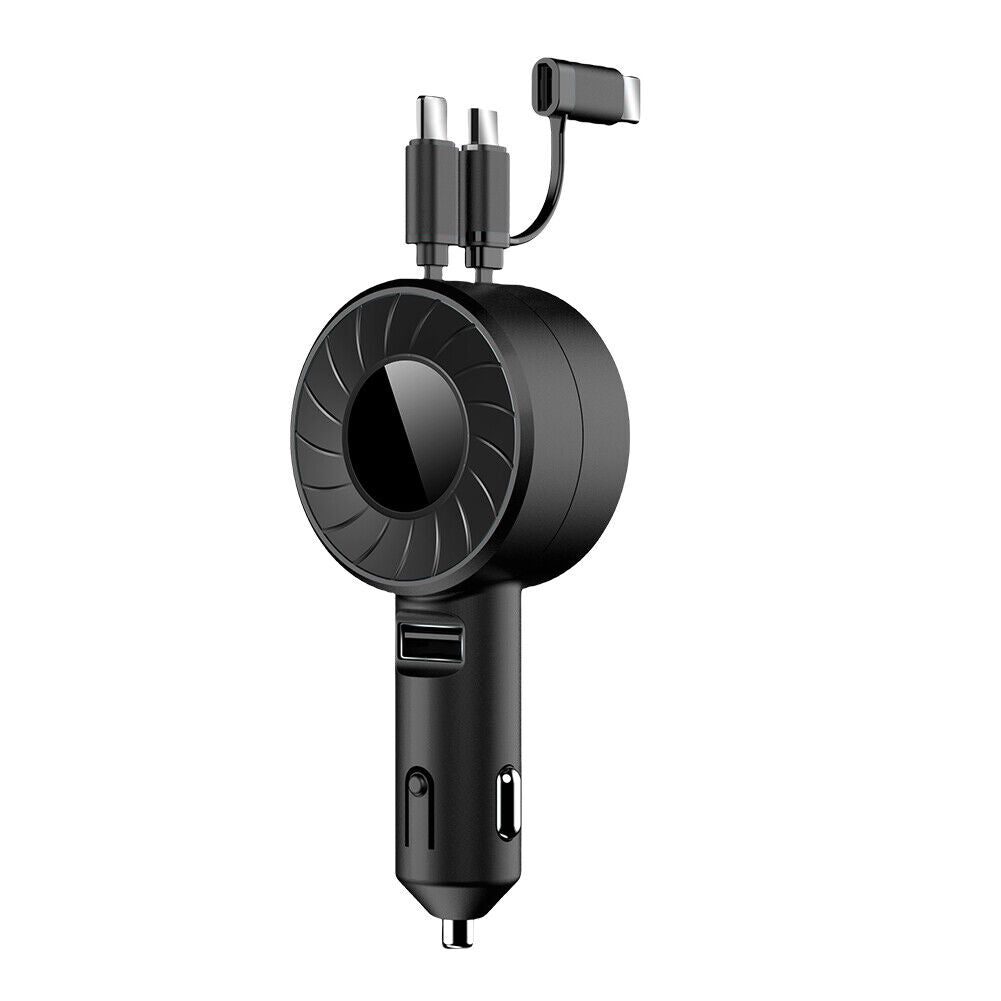 3 in 1 Retractable Cable Multi Charging Car Charger Adapter in black color