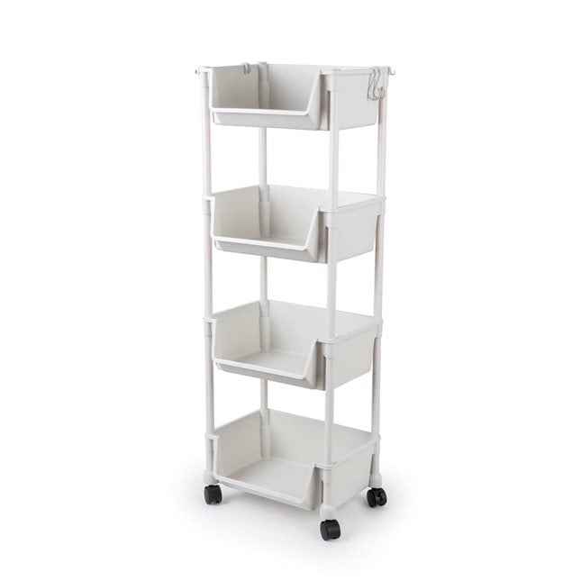 4-Tier Rolling Storage Rack Organizer in white background.
