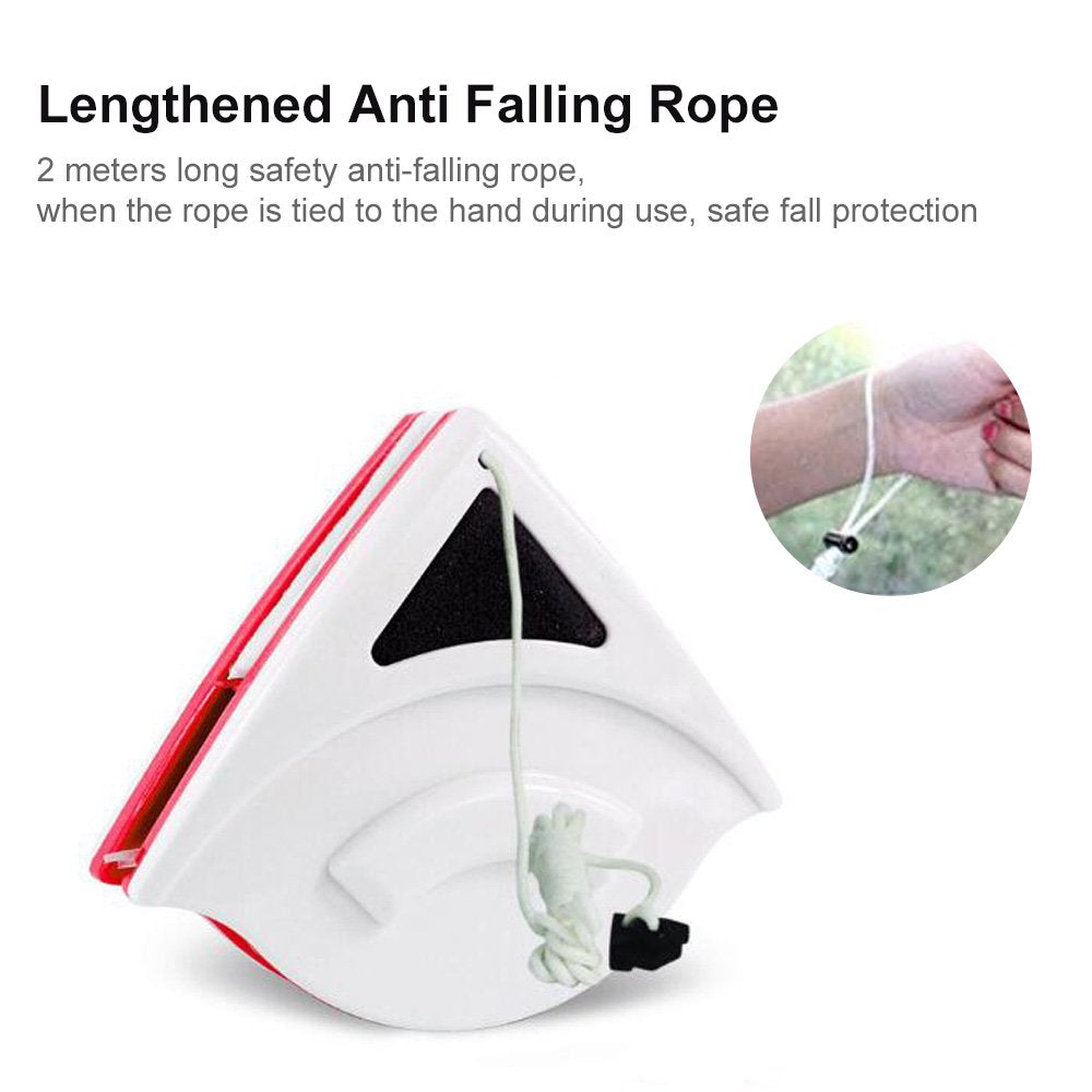 Showing lengthened anti falling rope of a magnetic window cleaner