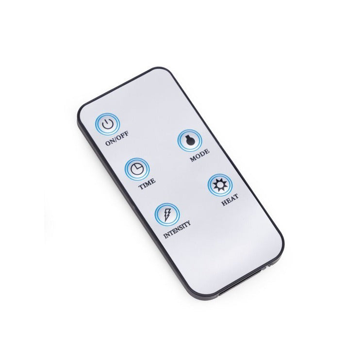Remote control of 4D Foot Massager with various function buttons on a white background