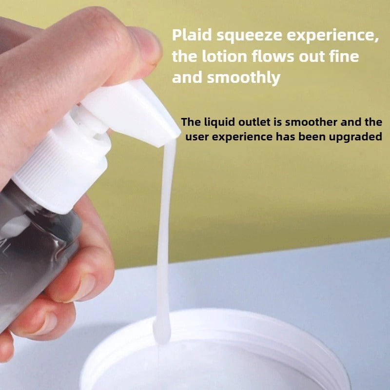 A Person is Pressing the Head of Bottle from 4 Pcs Portable Travel Toiletry Bottle Set.