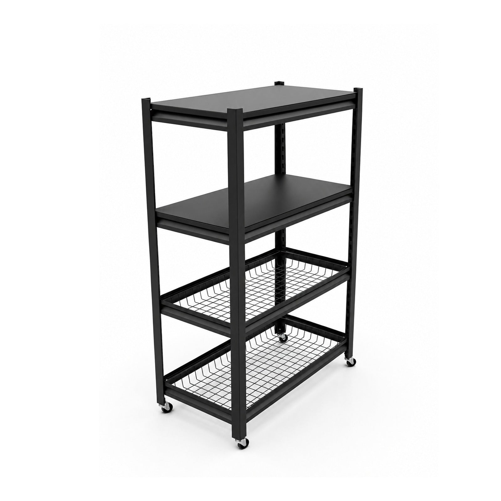 4-Tier Rolling Kitchen Storage Rack with shelves on a white background