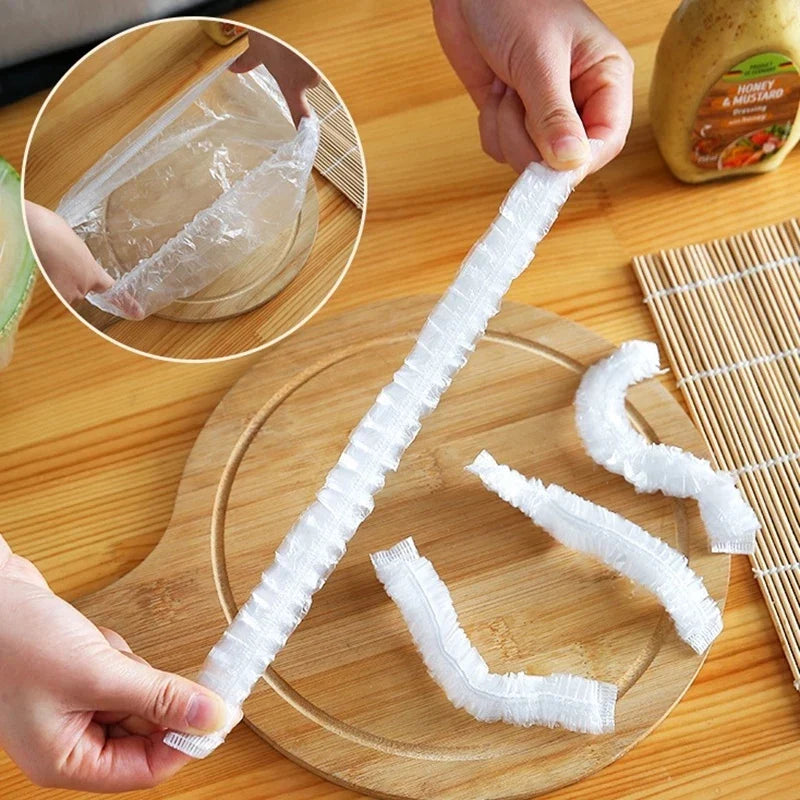 Someone covering something with Disposable Plastic Food Wrap Covers