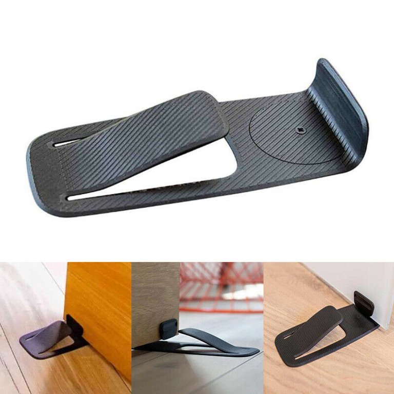 Collage image showcasing the different angle of Innovative Door Stopper installed on a door