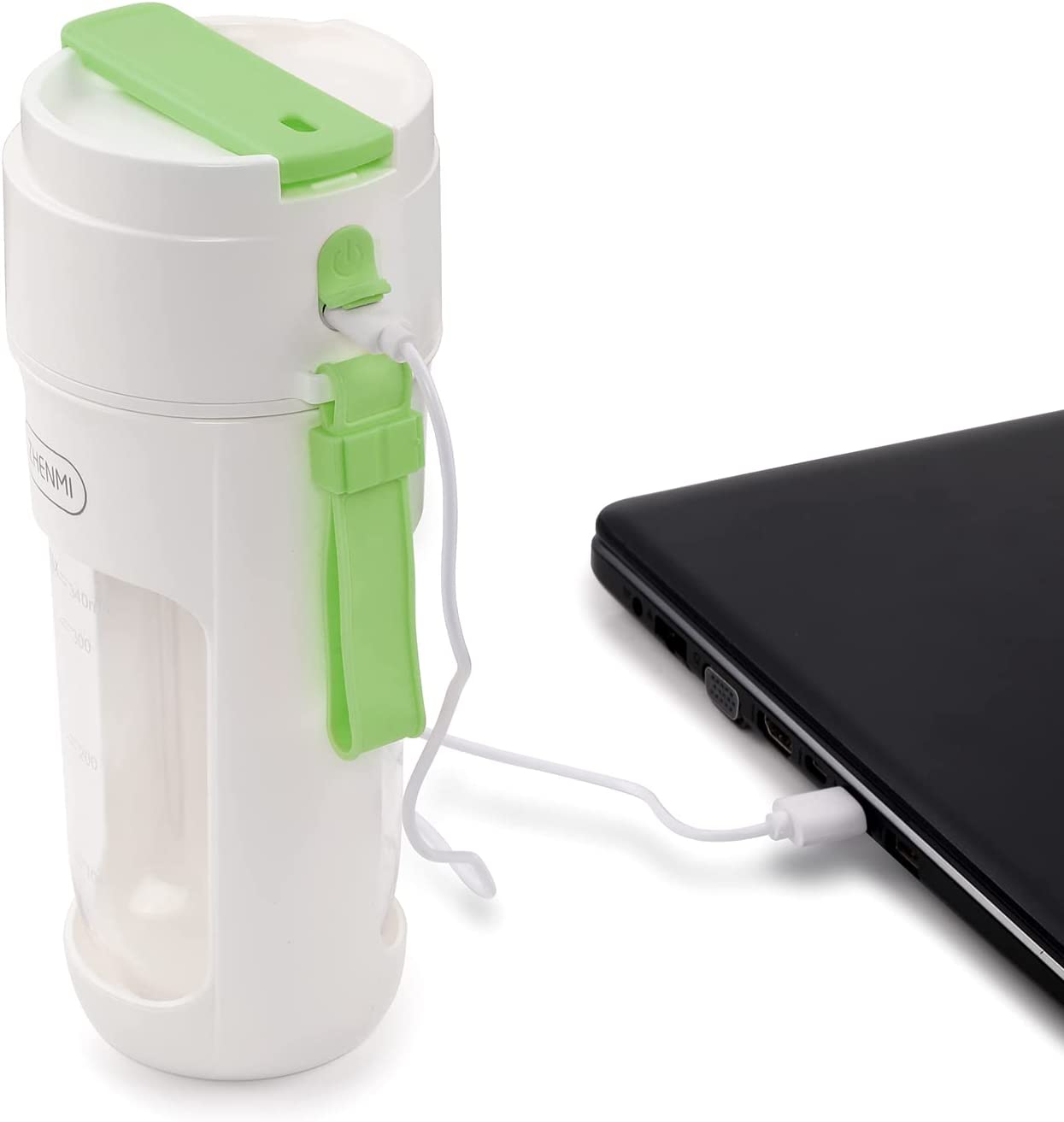 340ml Portable USB Rechargeable 8 Blades Stainless Steel Blender in green color