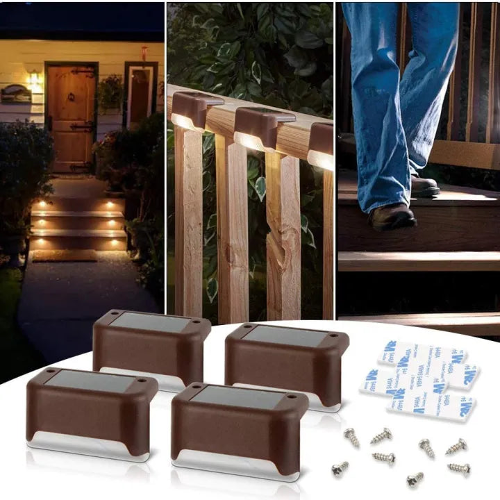 4 Pcs Solar LED Stair Case Lights, Deck Lights Outdoor Path Step Lamps