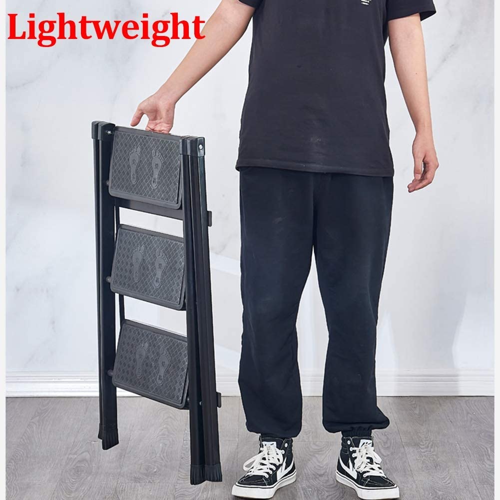 3-Step Stool Ladder with Wide Pedals, Folding Storage Shelf, Load 150 Kg