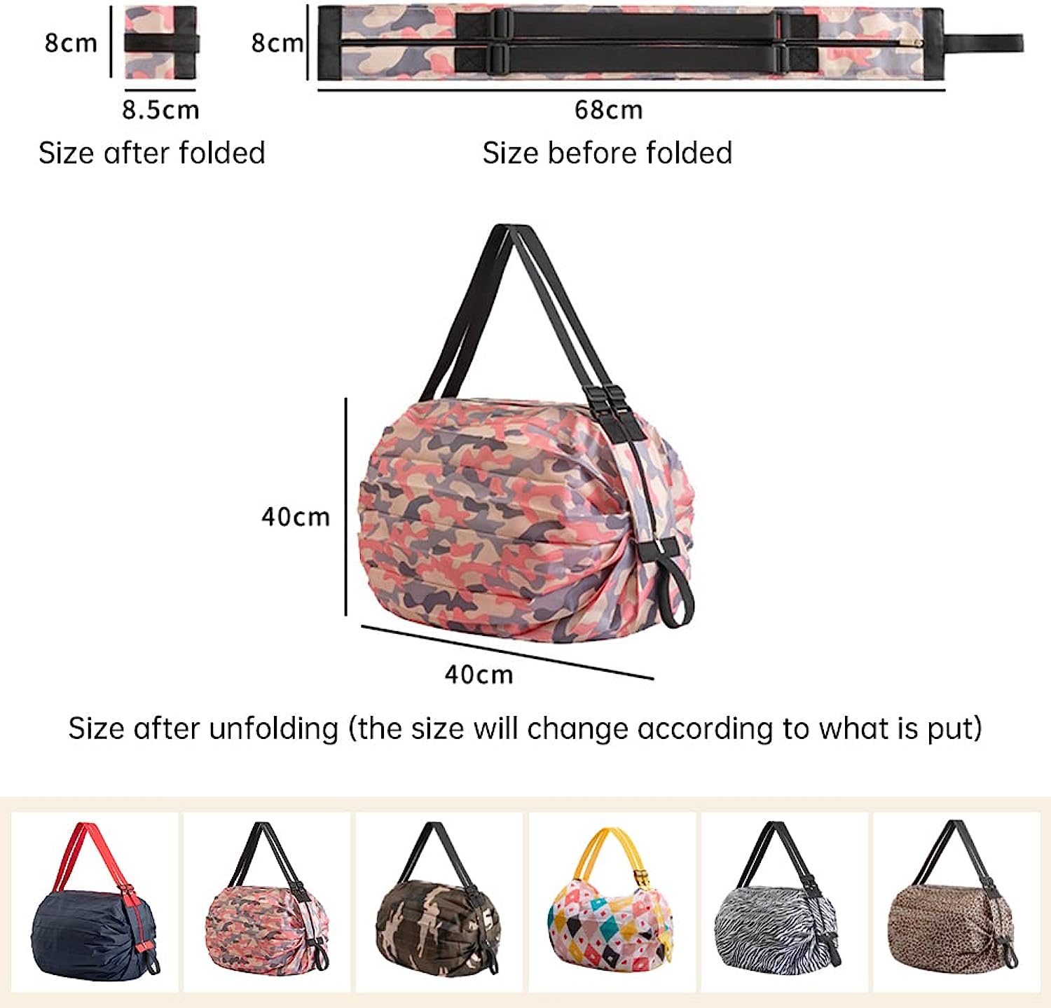 Reusable Foldable Shopping Bag with its size