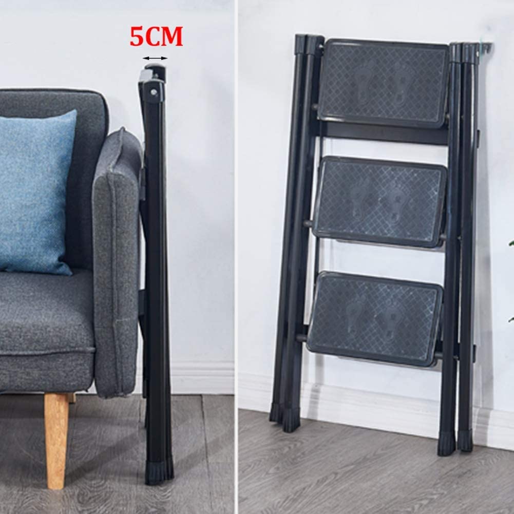 3-Step Stool Ladder with Wide Pedals, Folding Storage Shelf, Load 150 Kg