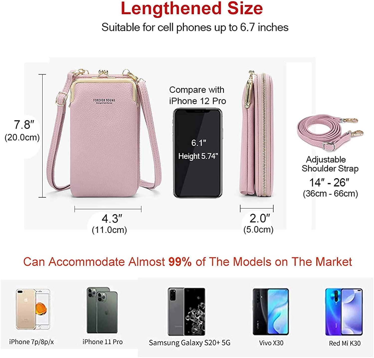 Vertical One Shoulder Mobile Phone Case Wallet Purse Bag with Adjustable Strap For Women