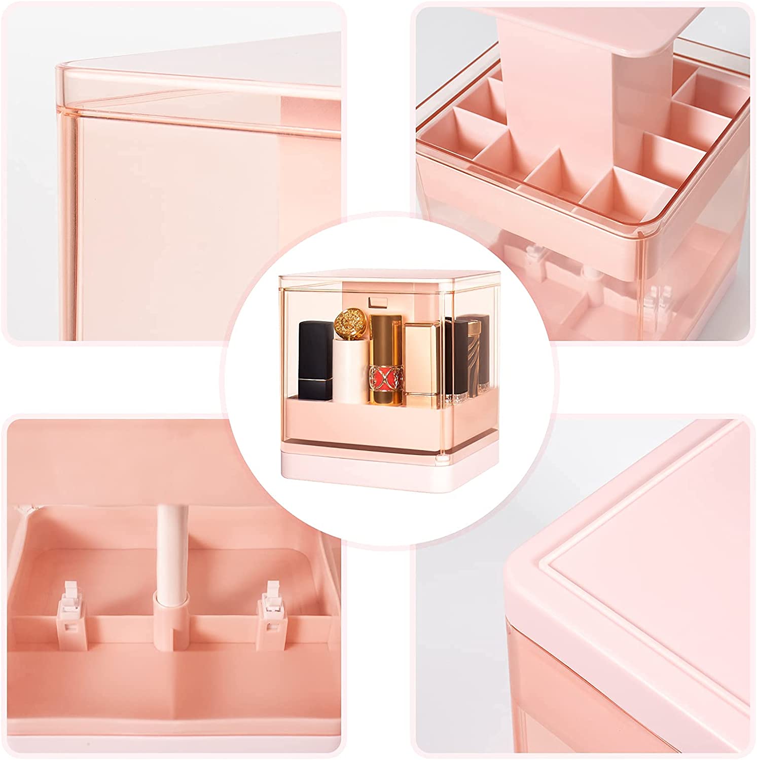 Grids Press Lift Cosmetic Storage Box in pink color