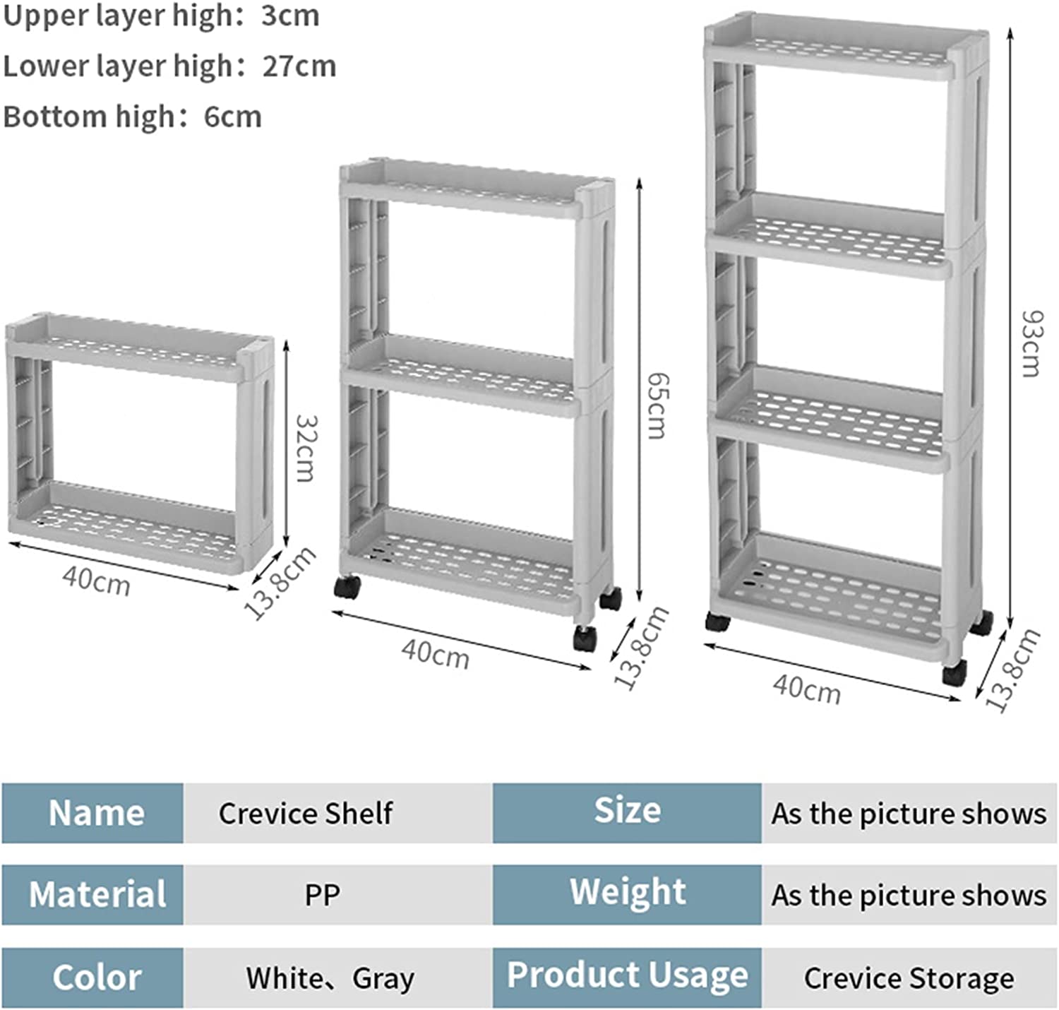 Storage Shelf with Wheel, Space Saving Convenient Home Organizer