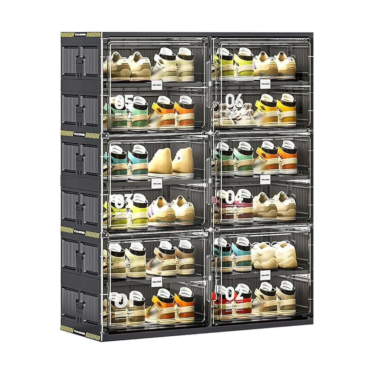 6 Layer Foldable Shoe Rack Storage Cabinet With Shoes are Arranged On it.