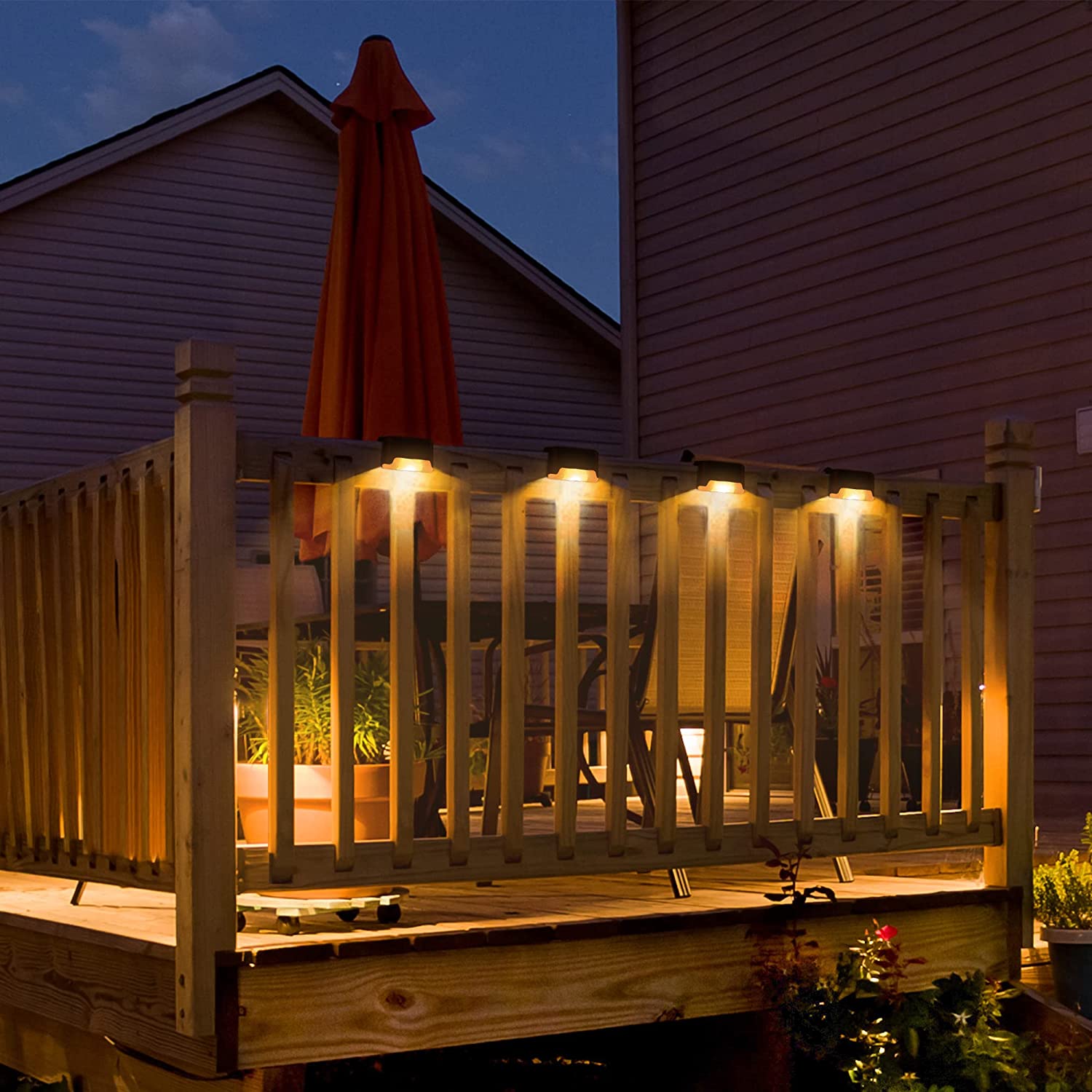 4 Pcs Solar LED Stair Case Lights, Deck Lights Outdoor Path Step Lamps