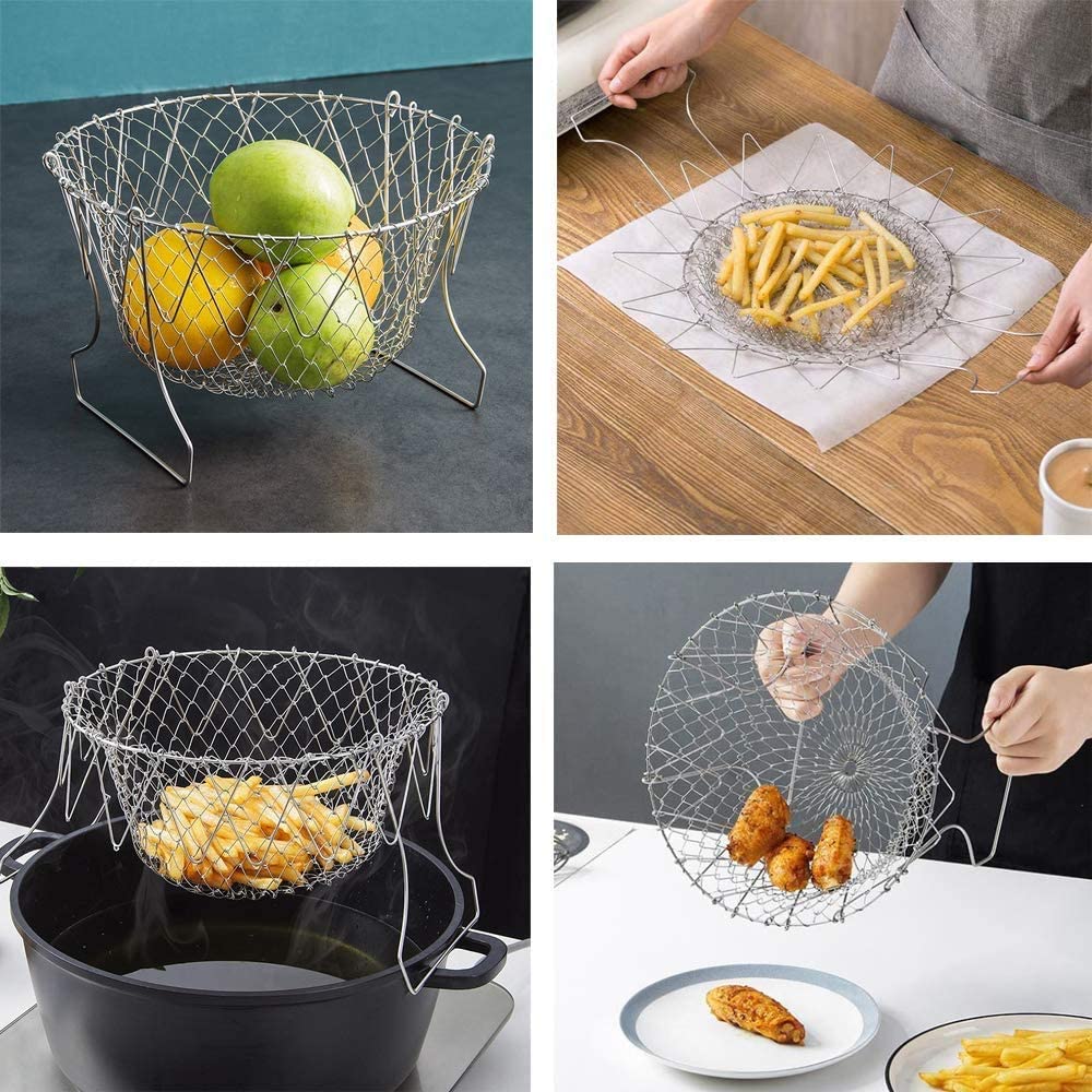 Someone holding a Foldable Oil Drain Basket with something in it