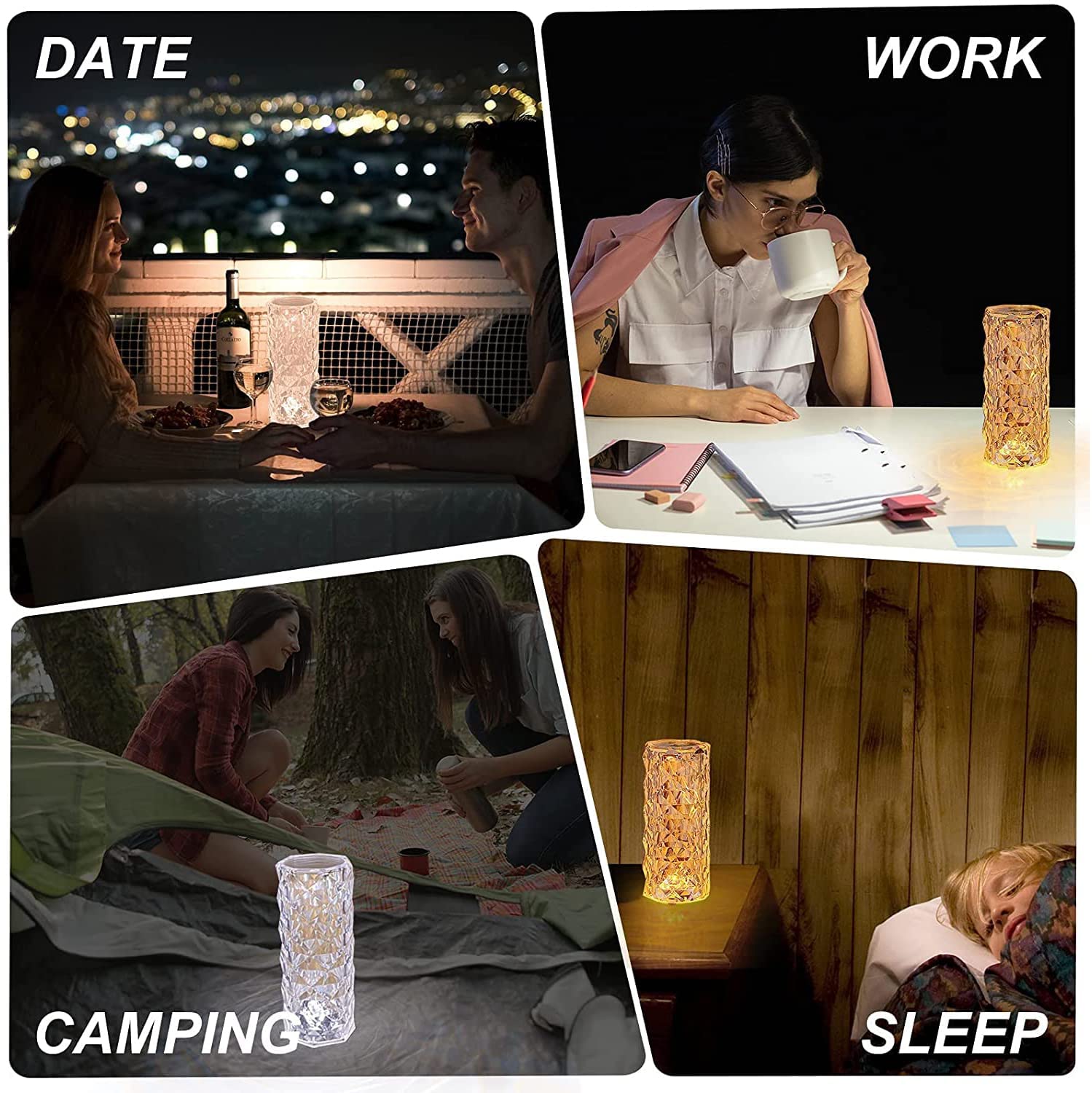 Rose Diamond Table Lamp Touch Sensor Night Light Crystal Desk lamp Cordless lamp Light for Bedroom Living Room