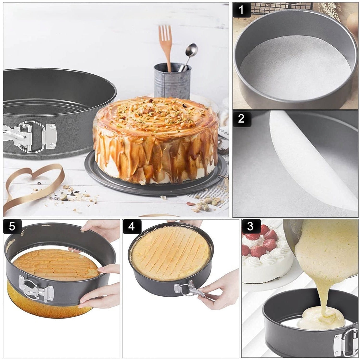 A Person is Demonstrating the Steps in using a 3-piece round cake mold set.