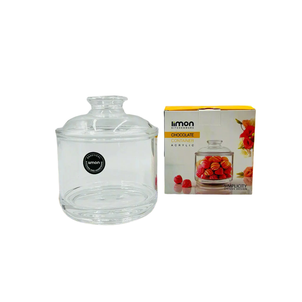 An Acrylic Chocolate Container with its Package.