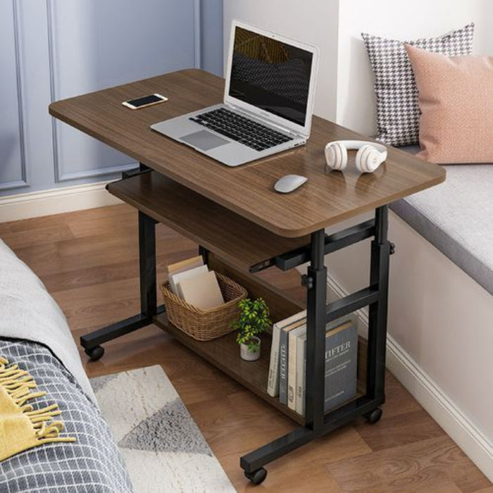Adjustable Mobile Computer Desk with Storage Shelf, Rolling Laptop Workstation Table for Bedroom & Home Office