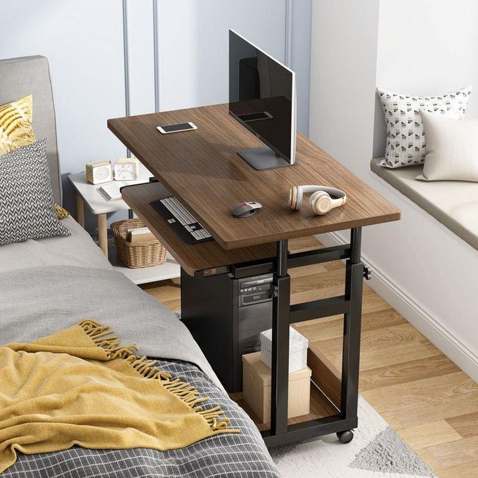 Adjustable Mobile Computer Desk with Storage Shelf, Rolling Laptop Workstation Table for Bedroom & Home Office