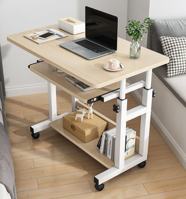 Adjustable Mobile Computer Desk with Storage Shelf, Rolling Laptop Workstation Table for Bedroom & Home Office