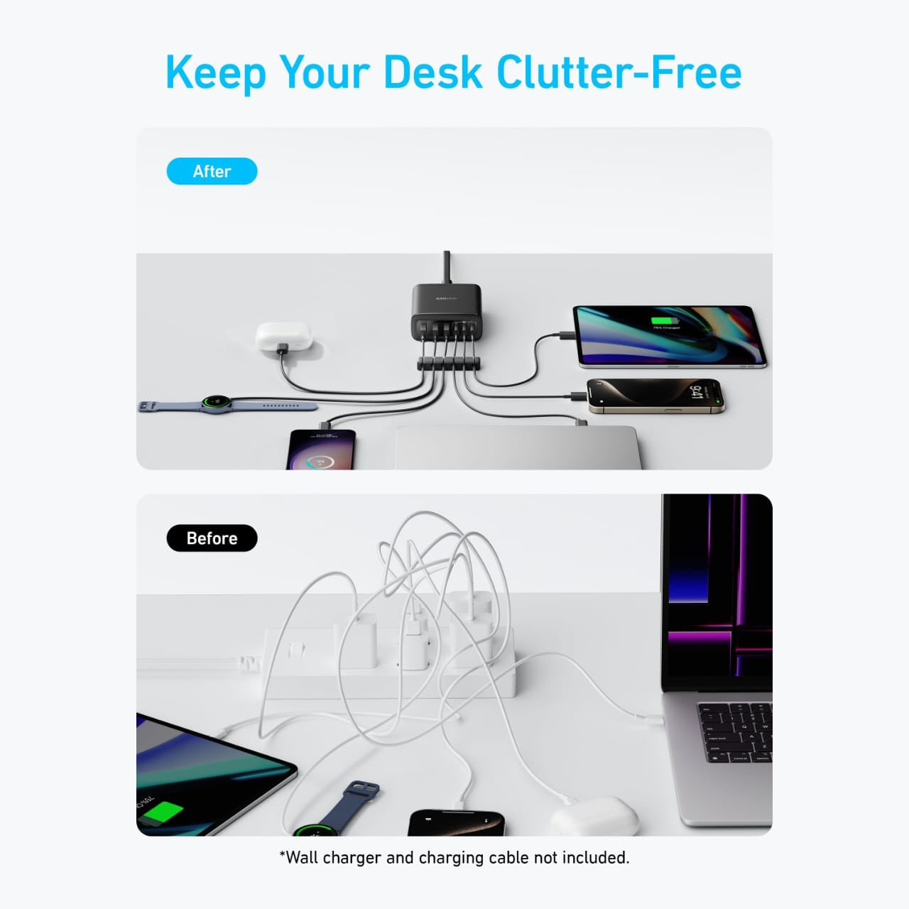 Perfect for charging laptops, tablets, smartphones, earbuds, and smartwatches all at once with safe, ultra-fast performance.