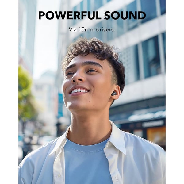 A Person is Using Anker Soundcore R50i NC Wireless Earbuds.