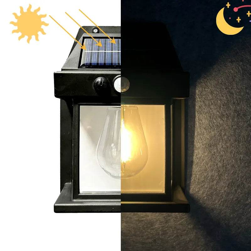 مصباح جداري خارجي يعمل بالطاقة الشمسية بتقنية LED، مقاوم للماء بمعيار IP65، مصباح فناء يعمل بالطاقة الشمسية بتصميم كلاسيكي