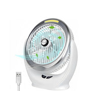 COB Light Multifunction USB Rechargeable Desktop Fan with USB cable on a white background