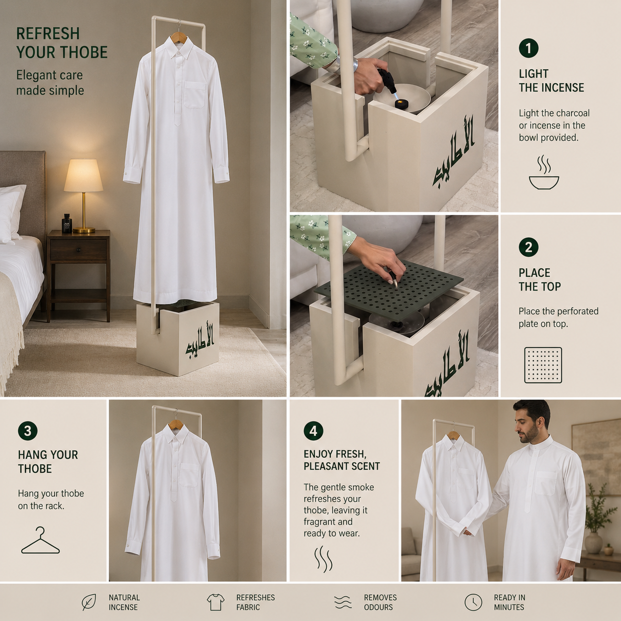 Clothes Incense Burner Rack Stand, Bakhoor Hanger Stand for Thobe & Abaya & Garments