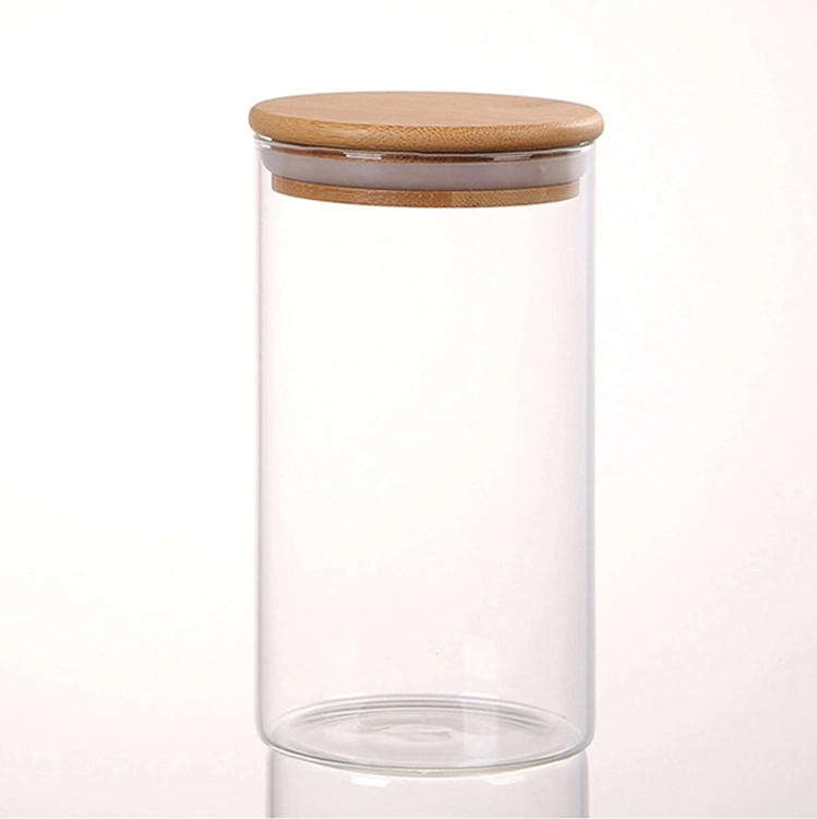 Clear Spice Snack Jar with Wooden Lid & Spoon , Airtight Kitchen Storage Containers