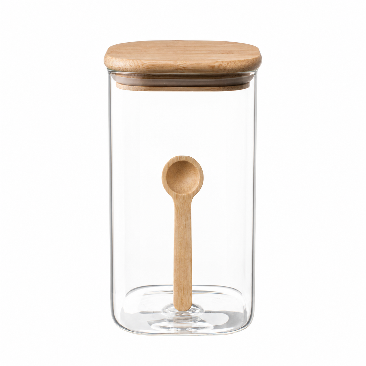 Clear Spice Snack Jar with Wooden Lid & Spoon , Airtight Kitchen Storage Containers