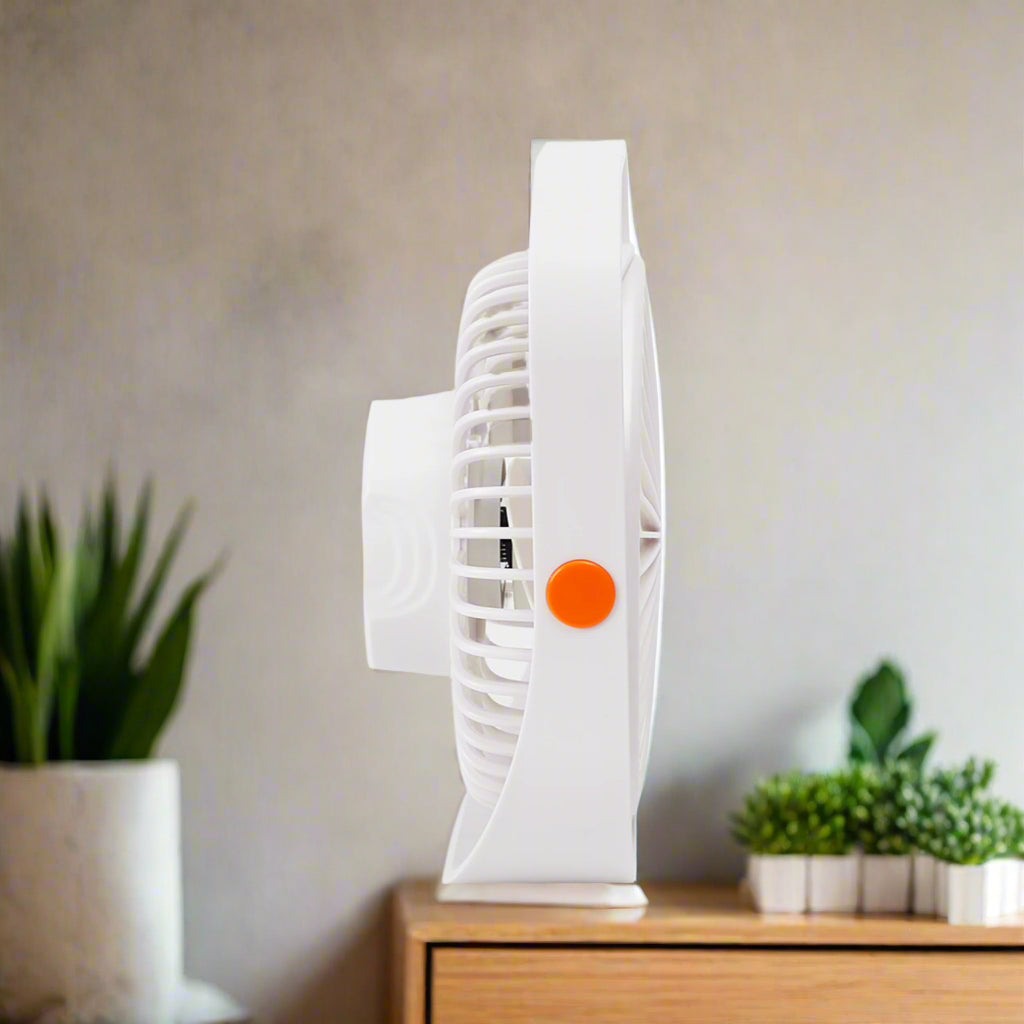 Side View Of Clikon Stormy Wind 6 Inch Portable Rechargeable Fan.
