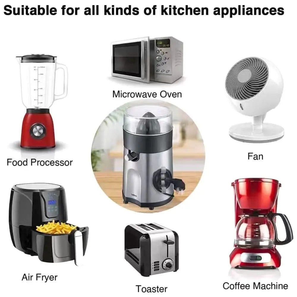 Collection of kitchen appliances including a blender, microwave, food processor, air fryer, toaster, and coffee machine  in which Cord Holder Clips can be used.